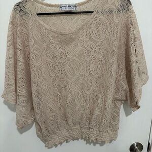 Lauren Michelle Tan Boxy Blouse with Dolman Sleeves